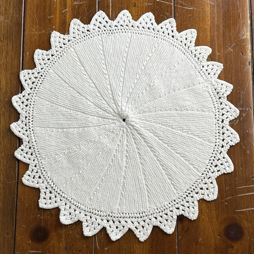 Doily Round White Knit Centerpiece Crochet Lace Edge Table Mat Trivet Cottage
